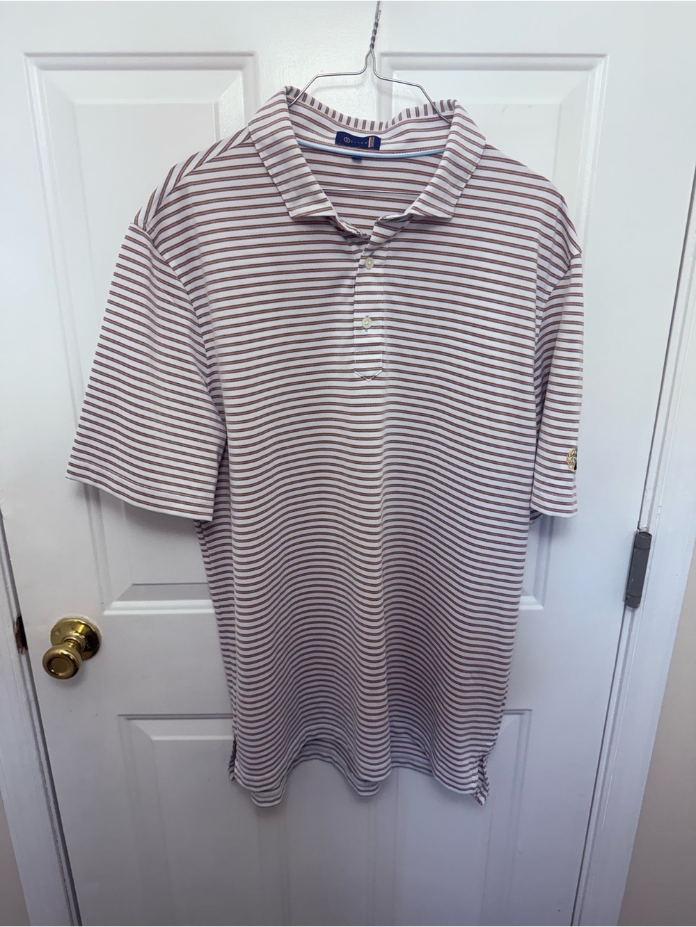Men’s Stitch White Orange Striped Polo Size Large Golf Casual